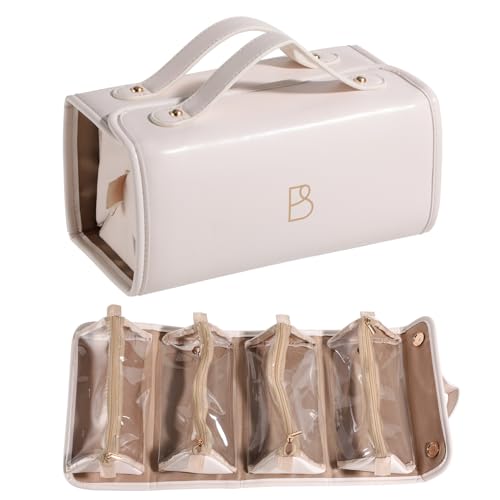 BS-MALL Travel Makeup Bag PU Leather with 4 Small Bags