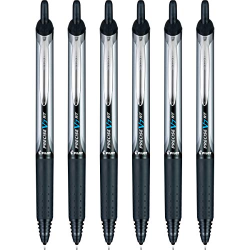 Pilot Precise V7 lot de 6 stylos rétractables noirs qualité supérieure