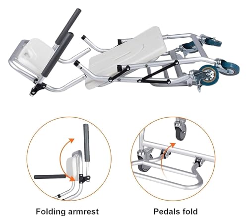 Silla móvil para baño, altura ajustable, aleación de aluminio, silla plegable para personas mayores, silla de ducha, cubeta para inodoro, silla de transporte con frenos en 4 ruedas (360°)(A) miniatura 4