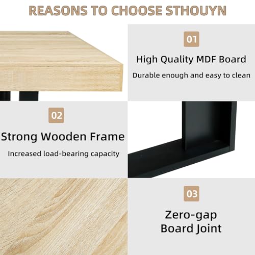 Image of 63-79 Inch Extendable Dining Table, Oak Wooden Kitchen Table for 6-8 | STHOUYN Expandable Dining Room Table, Natural Oak Finish, Modern Rustic Style, Seats 6-8, Long Rectangle, Conference Use
