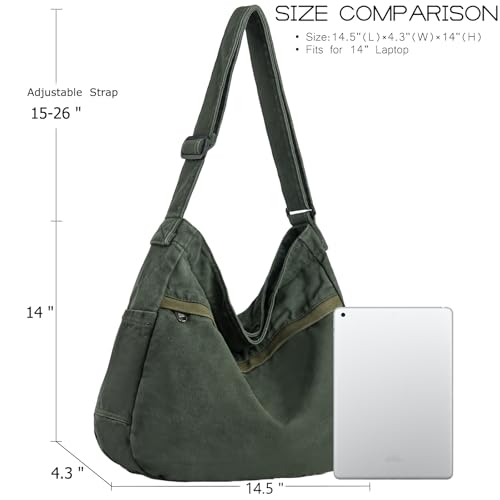 Image of Canvas Hobo Crossbody Shoulder Tote Bag for Women and Men Large Purse Messenger Bag Travel Work Shopping