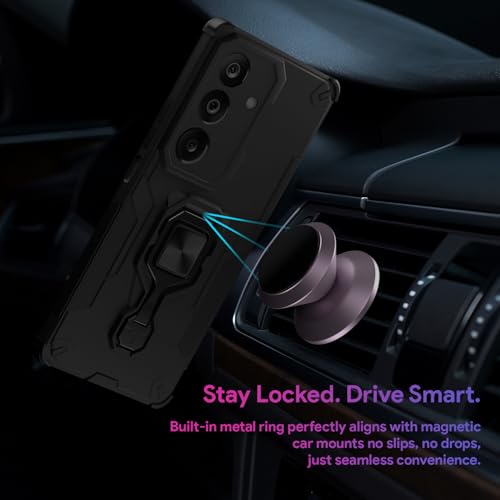 Image of Pikkme Back Cover for Samsung Galaxy M36 5G Tough Armor 360 Camera Protection Raised Edges & Kickstand Bumper Case (Black)
