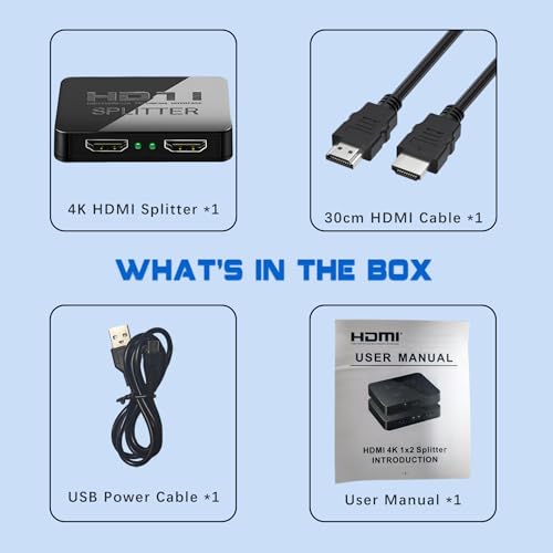 Image of 4K HDMI Splitter 1 in 2 Out Mirror Display Not Expand, Dual HDMI Splitter Hub to Dual Monitors Multi-Scree Displays Audio Synchronization, Compatible for MacBook Laptop Desktop PC Graphics Card TV
