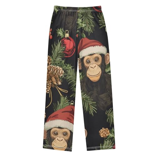 ZZXXB Chimpanzee Xmas Tree Boys Long Pants Soft Trousers Elastic Waist Kids Lounge Bottoms with Pockets S-XL2