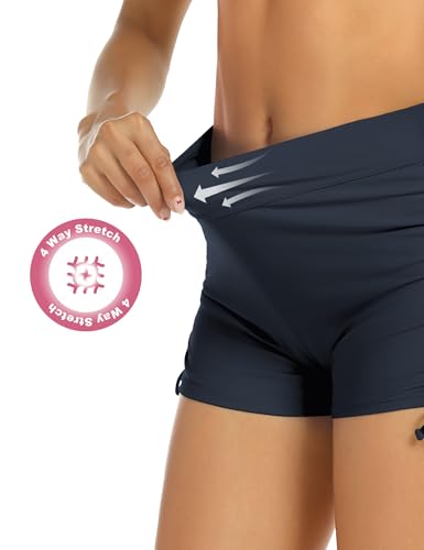Lecieldusoir Women's Swim Shorts High Waist Bathing Suit Bottoms Dark Grey Swimsuit Bikini Tankini Board Shorts