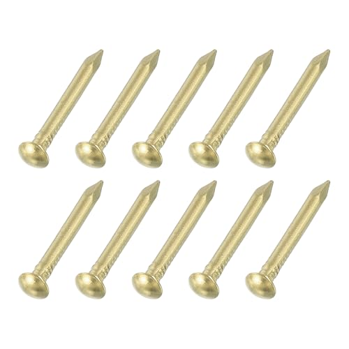 sourcing map 200Pcs Small Hardware Nails, 1.5 x 12mm Brass Round Head Nail Common Finishing Nail for Household Woodworking Picture Hanging DIY Projects, Gold
