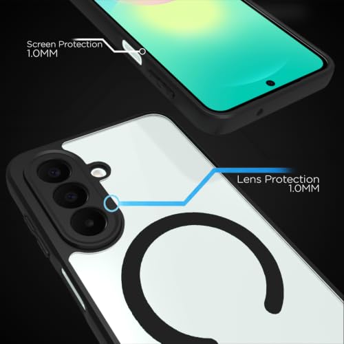 Image of RIGGEAR Shockproof Sleek Hybrid Armor Magnetic Back Cover Case Compatible with MagSafe Accessories for Samsung Galaxy A27 5G (Clear PC + Black TPU Bumper)