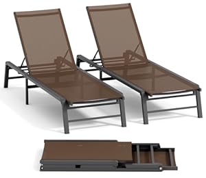 FHVIT Chaiselongue für den Außenbereich, Aluminium, für den Außenbereich, 2er-Set, montierbar, Terrassenliege, Pool, flach liegen, Sonnenbaden, verstellbare Rückenlehne, Pool, Loungesessel