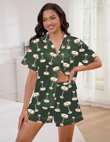 Image of SHESHOW Satin Pajamas for Women Set Preppy Animals Pjs Short Sleeve Shorts 2 Piece Loungewear Sets XS-XXL