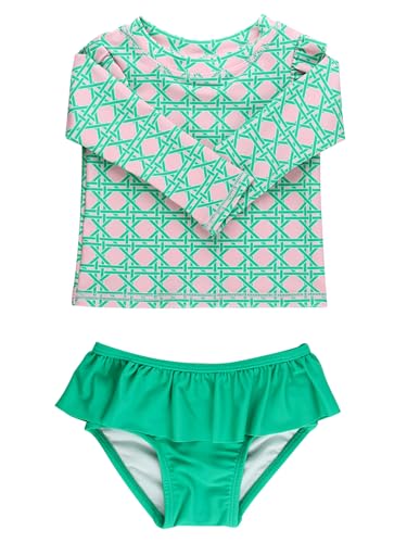 Image of RuffleButts Baby /Toddler Girls Rash Guard 2-Piece Swimsuit Set - Long Sleeve Bikini with UPF 50+ Sun Protection
