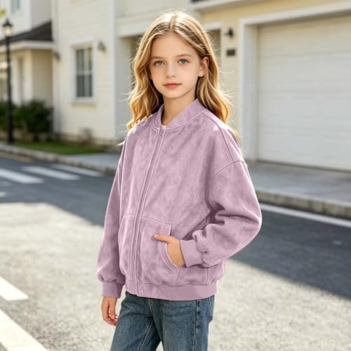Girls Bomber Jackets Faux Suede Jacket Zip Up Coat with Pockets Size 4-15 | Soft Faux Suede Feel, bomber jacket girls, Full Zip, long Sleeves and Pockets for School, Outings and Everyday Wear - image 6