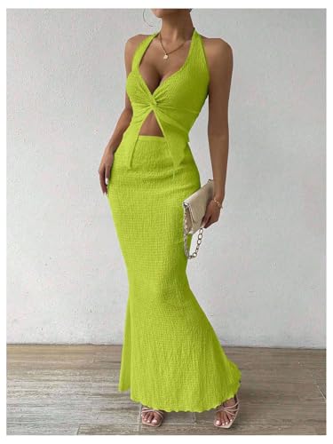 Image of SOLY HUX Women's Two Piece Outfits Twist Front Halter Cami Tops and Skirt Summer Set