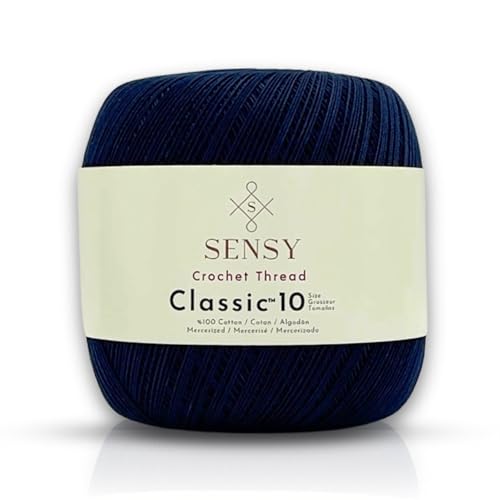 S Sensy Classic Size 10 - Mercerized Giza Cotton Yarn, Navy Blue, 618 Yards