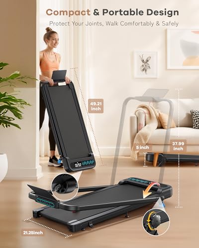 Image of WELLFIT Foldable Treadmill with Handlebar, 320LB Capacity Walking Pad for Home Office, Under Desk Folding Treadmills with Incline, Portable Folding Running Machine with App Control & 36 inchx16 inch Belt