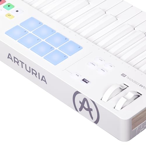 Image of Arturia KeyLab Essential 61 mk3 MIDI Controller with 61 Velocity-Sensitive keys, 9 Encoders, 9 Sliders, 8 RGB Pads - USB-C, Midi Out, LCD Screen, Bundled Software and DAW Integration - Alpine White