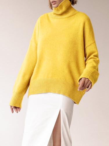 Image of YKR Women's Turtleneck Sweater Chunky Long Sleeve Knitted Pullover High Low Hem Trendy 2026 Fall Winter Basic Jumper Top