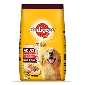 Pedigree Dry Food for Adult Dogs, Meat & Rice Flavour, 3kg Pack