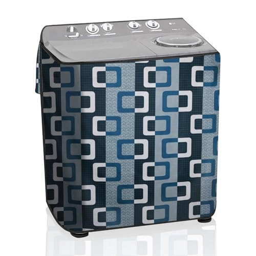 Image of The Furnishing Tree Semi-Automatic Top Load Washing Machine Cover | Waterproof & Dustproof | Easy to Clean | Durable & Washable, Modern Square Geometric Print Polyester (53.5x89x99 CM)