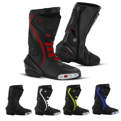 Vaster Moto Herren Motorradschuhe Knöchel Motorrad wasserdicht Leder Rennstiefel Rutschfeste Sohle (Rojo, Sistema tallas calzado EU, Adulto, Números, mediano, 46)