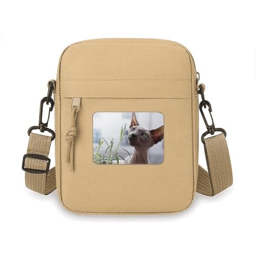 Mini sac à bandoulière pour téléphone portable gris motif chat en toile pour femme
