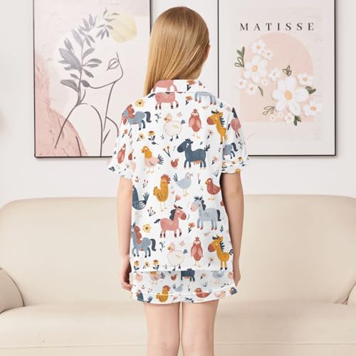 ALAZA Horse Cow Chicken Bird Pajamas Satin Pajama Set Short Sleeve Button Down Sleepwear4