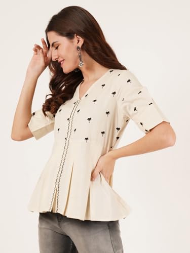 Image of Brownverse Pure Cotton Women's Embroidered Top