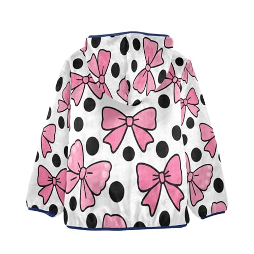Pink Bows on Polka Dots Toddler Fleece Jacket Girl Boys Hooded Fleece Jacket Coat Warm Outwear Zip-up 3-10T2