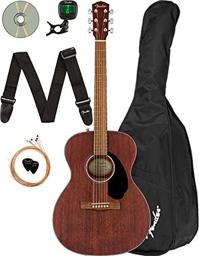Fender CC-60S Solid Top Concert Size Acoustic Guitar - Mahogany Bundle with Gig Bag, Tuner, Strap, Strings, Picks, Fender Play Online Lessons, and Austin Bazaar Instructional DVD
