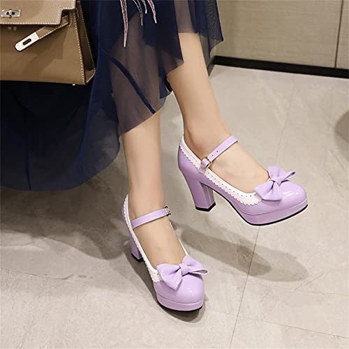 Image of FOREADA Lolita Bow Platform High Heel Women Rockabilly Mary Jane Dress Pump | Boasts soft kawaii retro vintage lolita tea party aesthetic, with block heel ,bow, round toe versatile style for dress wear