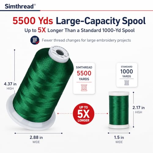 Image of Simthread 5000M 40WT Polyester Embroidery Thread, Emerald Green 507 | 5000M 40WT polyester thread feeds smoothly for machine embroidery, monograms, logos, patches and quilting.