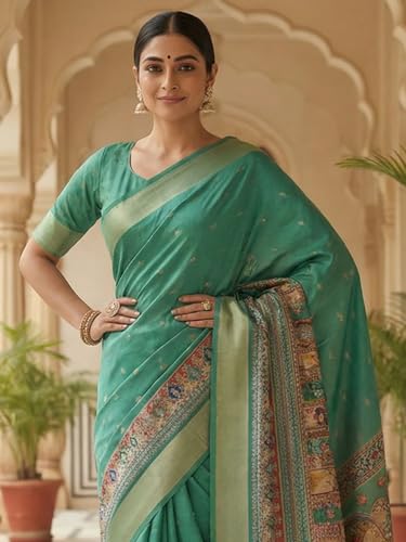 Image of AKHILAM Women's Cotton Silk Floral Printed Saree With Unstitched Blouse Piece (VAISHALI101 SU Parent)
