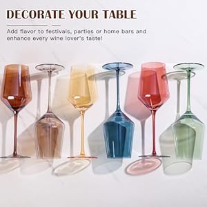 Colored Wine Glasses Set of 6-15oz Hand Blown Colored Crystal Red Wine Glasses with Stem for Party Bar Colored Wine Glasses Set of 6 15oz Hand Blown Colored Crystal Red Wine Glasses with Stem for Party Bar