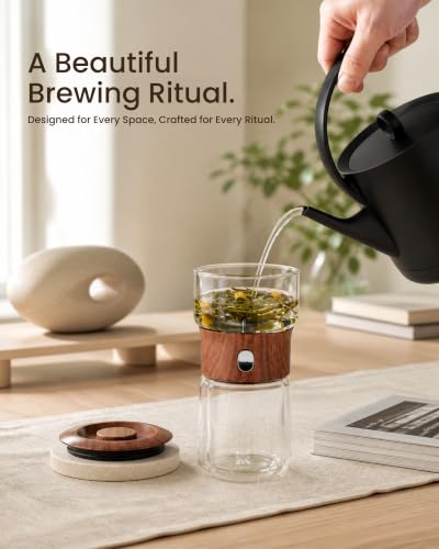 Image of ZENS Glass Infuser Teapot, One Touch Tea Maker for Loose Leaf Tea, Teak