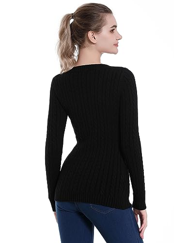 AmélieBoutik Women Scoop Neck Cable Knit Long Sleeve Sweater Top4