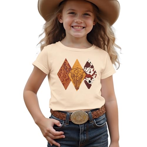 CM C&M WODRO Toddler Baby Girls Cowgirl Shirts Rodeo Western Cow Graphic T-Shirt Short Sleeve Kids Summer Cotton Tee Tops