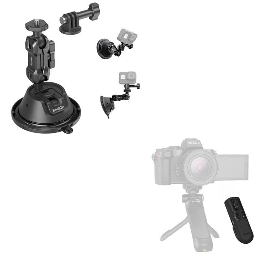 Bundle: SMALLRIG Double-Layer Suction Cup Mount for GoPro Hero 11/10 / 9 4193+ SMALLRIG SR-RG2 Wireless Remote Control for Sony for Canon for Nikon Camer 5207