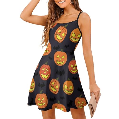 Robe d'été citrouille d'Halloween pour femme : le confort sans manches contre la chaleur