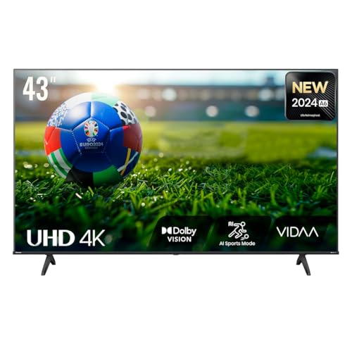 Catálogo de ofertas en pantallas Top 10. 39 Hisense Pantalla UHD 4K de 43' 43A6NV, VIDAA Smart TV, 43 Pulgadas, Dolby Vision, Modo Juego Plus, DTS Virtual X, Control por Voz televisor, Doble Control de Volumen, (Nuevo 2024)