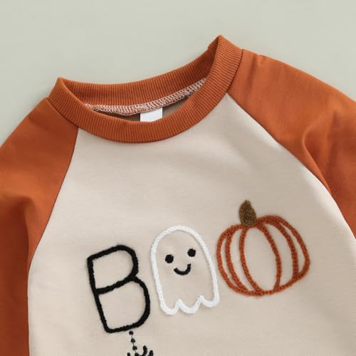 Bagilaanoe Newborn Baby Boy Halloween Outfit Pumpkin Boo Embroidery Long Sleeve Romper One Piece Jumpsuit Clothes4