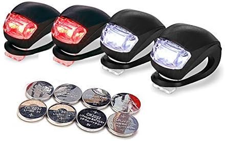 4 Pack Bike Lights Set - Battery Powered LED Bicycle Headlight & Taillight, 3 Mode Waterproof Cycling Safety Lights with Easy-Install Silicone Straps for Front Rear Wheel Road Mountain Bike