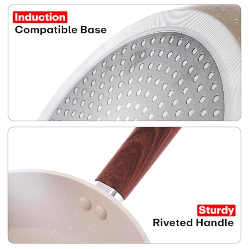 Image of Rioware Non-Stick Granite Frying Pan | Granite Finish | Induction Base | PFOA Free | Non Stick Cookware, Dishwasher Safe| High Temperature Resistant Exterior Coating | 24 Cm (White)