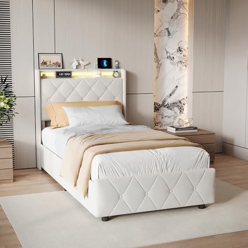 【 Tessuto di flanella di alta qualità per un comfort accogliente 】Letto con slats, il cui telaio è completamente avvolto in morbido, traspirante e accogliente tessuto di flanella in grigio o beige. Questo materiale di alta qualità conferisce a questo letto matrimoniale con rete a doghe una sensazione particolarmente accogliente, accogliente e delicata sulla pelle.