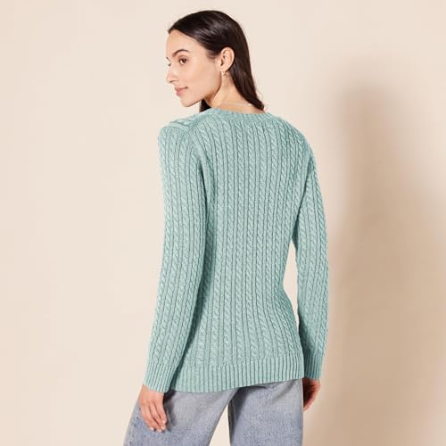 Image of Amazon Essentials Women's Regular Fit Soft Cotton Cable Knit Ribbed Crewneck Sweater (Available in Plus Size)