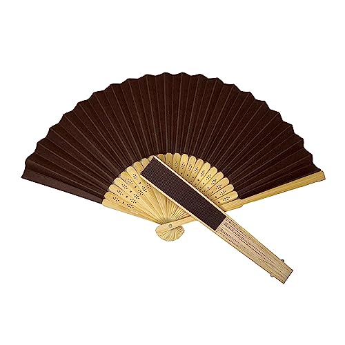 Parev Brown Paper Foldable Hand Held Bamboo Wooden Fan