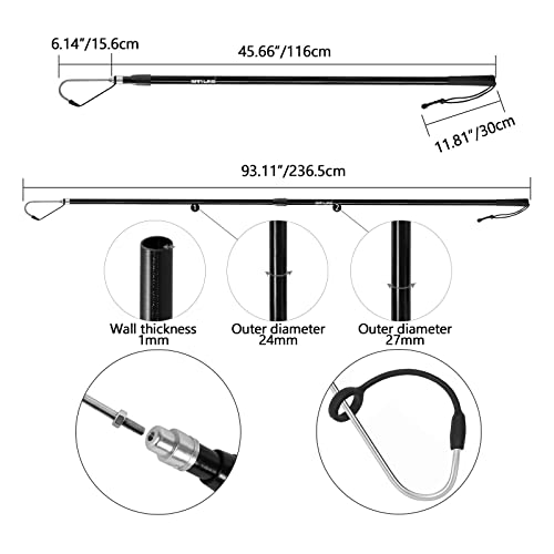 SAN LIKE Telescopic Fishing Gaff Aluminum/Fiberglass Pole with Nonslip Rubber Handle Stainless Steel Hook with M8 Screw