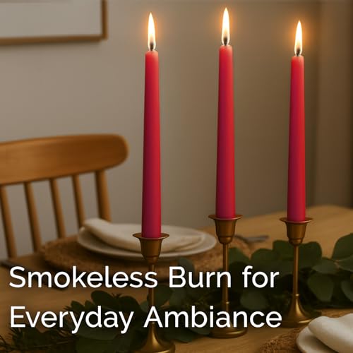 Image of Stonebriar Unscented Taper Candles - 7 Hour Burn Time, Long-Lasting Wax Candles for Weddings, Holidays, Home Decor & Special Events, Pack of 10, Red, 10 inch