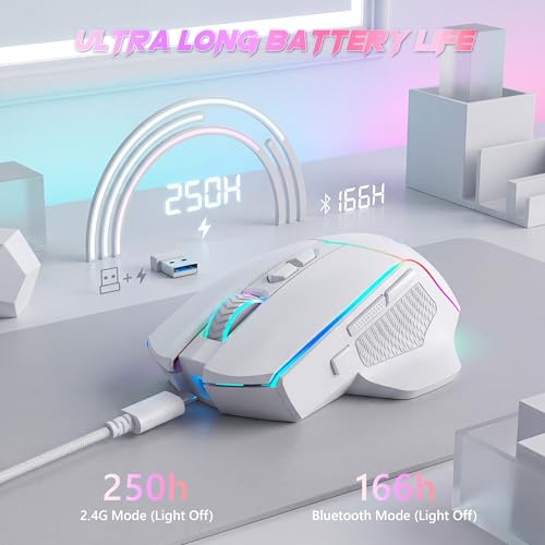 Image of Redragon Wireless Gaming Mouse, Tri-Mode 2.4G /Bluetooth /USB-C, 7 Programmable Buttons, Tactile Rapid Fire Key, 24000 DPI RGB Ergonomic Mouse for PC Windows Gaming & Work, M814W