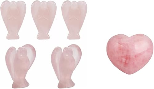 Rockcloud Piedras de cristal talladas de cuarzo rosa, adornos de mesa de escritorio para decoración de oficina en casa, figuras de ángel y piedras