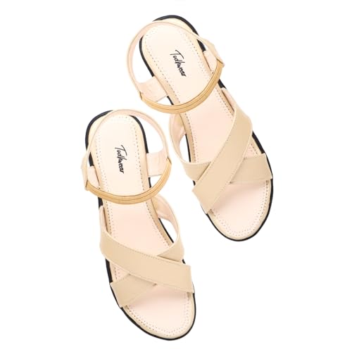 Image of Todhwear Women's Cross-Strap Block Heel Sandals, Gold, Chunky High Heel with Ankle Elastic Strap, Open Toe Wedges