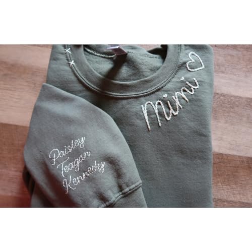 IZI POD Personalized Mama Hand Embroidered Sweatshirt, Grandma Mimi Sweatshirt2